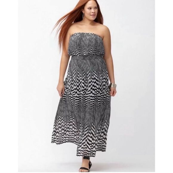 LANE BRYANT Chevron Pleated Black/White Maxi Dress 18/20 Summer Spring Travel - Picture 4 of 16